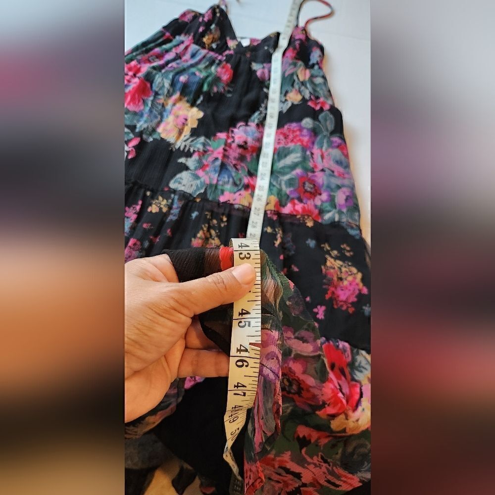 Candela NYC Black Floral Tiered Silk Dress Size Small - Picture 6 of 11